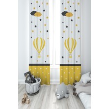 Mekta Home Bebek ve Çocuk Odası Uçan Balon ve Bulut Desenli 2 Kanat Fon Perde