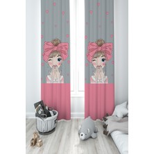 Mekta Home Bebek ve Çocuk Odası Fiyonklu Kız Desenli 2 Kanat Fon Perde