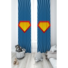 Mekta Home Bebek ve Çocuk Odası Kahraman Logo Desenli 2 Kanat Fon Perde