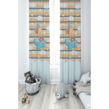 Mekta Home Bebek ve Çocuk Odası Uçak ve Fil Desenli 2 Kanat Fon Perde