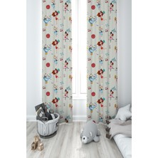 Mekta Home Bebek ve Çocuk Odası Renki Sirk Desenli 2 Kanat Fon Perde