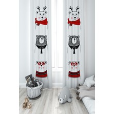 Mekta Home Bebek ve Çocuk Odası Sevimli 3'lü Ayı ve Yol Desenli 2 Kanat Fon Perde