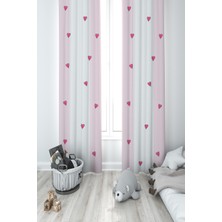 Mekta Home Bebek ve Çocuk Odası Pembe Kalp Desenli 2 Kanat Fon Perde