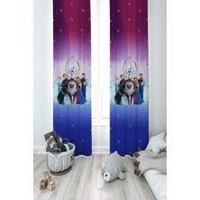 Mekta Home Bebek ve Çocuk Odası Karlar Ülkesi Mor Desenli 2 Kanat Fon Perde