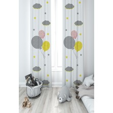 Mekta Home Bebek ve Çocuk Odası Üç Renkli Balon Desenli 2 Kanat Fon Perde