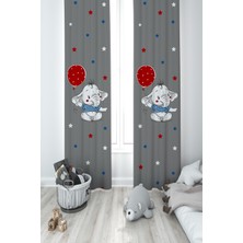 Mekta Home Bebek ve Çocuk Odası Filli Kırmızı Balon Desenli 2 Kanat Fon Perde