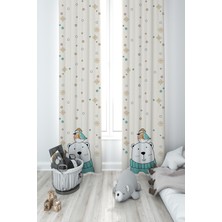 Mekta Home Bebek ve Çocuk Odası Kutup Ayısı Desenli 2 Kanat Fon Perde