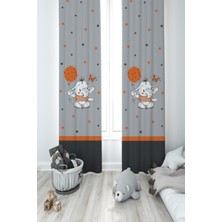 Mekta Home Bebek ve Çocuk Odası Turncu Filli Balon Desenli 2 Kanat Fon Perde