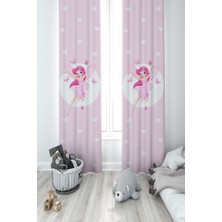 Mekta Home Bebek ve Çocuk Odası Uçan Peri Kızı ve Kalp Desenli 2 Kanat Fon Perde