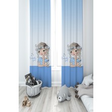 Mekta Home Bebek ve Çocuk Odası Romantic Girl Desenli Mavi 2 Kanat Fon Perde