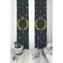 Mekta Home Bebek ve Çocuk Odası Yol ve Seksek Desenli Antrasit 2 Kanat Fon Perde