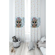 Mekta Home Bebek ve Çocuk Odası Baykuş Desenli 2 Kanat Fon Perde