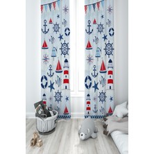 Mekta Home Bebek ve Çocuk Odası Denizci Motif Desenli 2 Kanat Fon Perde
