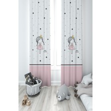 Mekta Home Bebek ve Çocuk Odası Örgülü Saçlı Prenses Kız Desenli 2 Kanat Fon Perde