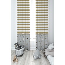 Mekta Home Bebek ve Çocuk Odası Kahverengi Denizci Desenli 2 Kanat Fon Perde