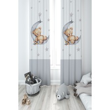 Mekta Home Sevimli Ayı Desenli 2 Kanat Fon Perde Renkli Süet Kumaş Özellikli 70 x 250 cm