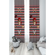 Mekta Home Bebek ve Çocuk Odası Kuru Kafa Desenli 2 Kanat Fon Perde