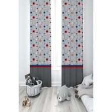 Mekta Home Bebek ve Çocuk Odası Beyaz Bulut ve Yıldızlı Çerçeveli 2 Kanat Fon Perde