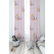 Mekta Home Bebek ve Çocuk Odası Aya Sarılan Unicorn Desenli Pembe 2 Kanat Fon Perde