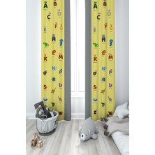 Mekta Home Bebek ve Çocuk Odası Sayılar ve Harfler Seksek Desenli Eğitici 2 Kanat Fon Perde