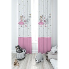 Mekta Home Bebek ve Çocuk Odası Balerin Kız ve Kuğu Deseli 2 Kanat Fon Perde