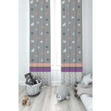 Mekta Home Bebek ve Çocuk Odası Renkli Soft ve Karışık Figür Desenli 2 Kanat Fon Perde