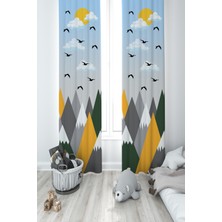 Mekta Home Bebek ve Çocuk Odası Renkli Dağ Desenli 2 Kanat Fon Perde