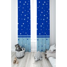 Mekta Home Bebek ve Çocuk Odası Mavi Lacivert Yıldız Desenli 2 Kanat Fon Perde