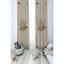 Mekta Home Bebek ve Çocuk Odası Korsan Gemi ve Dümen Desenli 2 Kanat Fon Perde