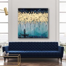 SML Tablo Sandalda Balık Tutan Adam Altın Dekor Kare Kanvas Tablo