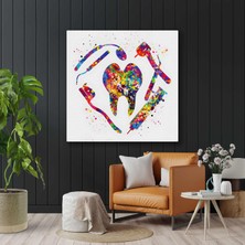 SML Tablo Diş Hekimi Muayenehanesi Diş Tabibi Renkli Dişçi Kare Kanvas Tablo