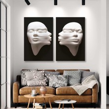 SML Tablo Duvardan Çıkan Alçı Görünümlü Heykel Aşk Ikili Dikey Kombin 2li Set Kanvas Tablo