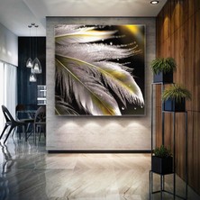 Gold Detaylı Kuş Tüyü Su Damlaları Lüks Dekor Kare Kanvas Tablo
