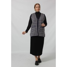 Moda Berray Y566 Lacivert-Krem Kareli Cepli Mevsimlik Anne Yelek