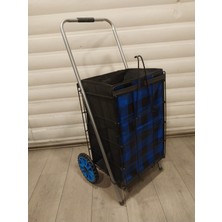 Ceybag 5 mm Telli Silikon Tekerlekli Büyük Boy Pazar Arabası Mavi Kareli Desenli