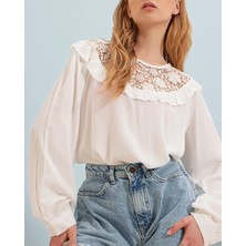 Leilaa Esq Dantel Detaylı Bluz Beyaz - M