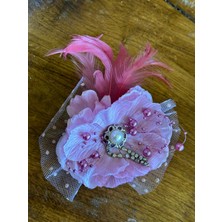 Gönülden Tasarım 12X12 cm Boncuk ve Taş Işleme Tüğlü Pembe Gül Broş Yaka Iğnesi Türban Iğnesi