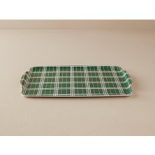 English Home Yılbaşı Plaid Lines Melamin Kaydırmaz Tepsi 41x31 cm Yeşil