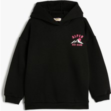 Koton Kapşonlu Sweat Uzun Kollu Kayak Baskılı Şardonlu