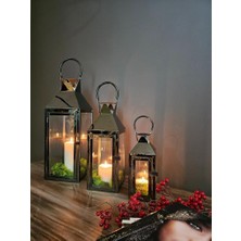 Evim Tatlı Evim Black Mirror Paslanmaz Çelik Üçlü  Mumluk Fener Seti