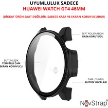 Novstrap Huawei Watch Gt4 46MM ile Uyumlu Ekran Koruyucu Cam ve Kasa Koruyucu Kılıf Sert Pc