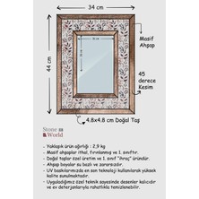 Stone World El Yapımı Masif Ahşap &  Desenli Mermer Çerçeveli Duvar Aynası - 007.1 - 34x44cm