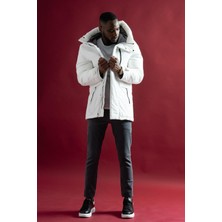 Akçaylar Slimfit Kapşonlu Çıtçıt ve Fermuar Yan Fermuar Cepli Elyaf Dolgulu Astarlı Erkek Uzun Spor Mont