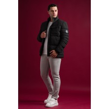 Akçaylar Slimfit Çıtçıt ve Fermuar Kapamalı Dik Yaka Kolları Lastikli Astarlı Yan Cepli Erkek Kısa Mont