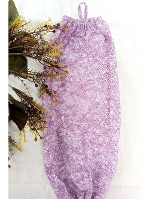 Emtory Home Mor Lila Ağaç Kabuğu Desenli Organizer Keten Çift Lastikli Poşetlik - Mutfak Organizer