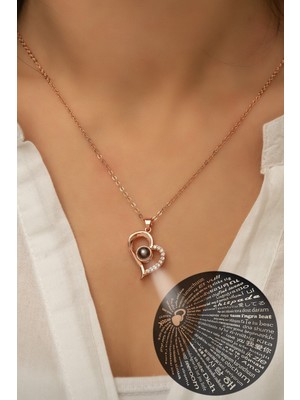 Ervanur 100 Dilde Seni Seviyorum Yazılı 925 Ayar Gümüş Rose Gold Kaplama Kolye -