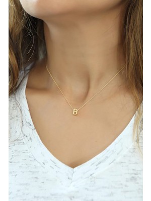 Ervanur Harf Kolye. Üç Boyutlu B Harfi. Rose Altın Kaplama 925 Ayar Gümüş.