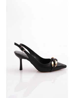 DGN 4141 Kadin Önü Kalin Zincir Desenli Topuklu Ayakkabi