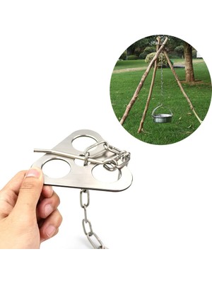 Duhalıne Paslanmaz Çelik Askı Kamp Tripodu Üç Ayaklı Halka, Zincirli ve Kancalı Kamp Tencere Askı Aparatı