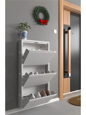 Divona Home Dekoratif Üstten Açılır Metal Ayakkabılık Dolap